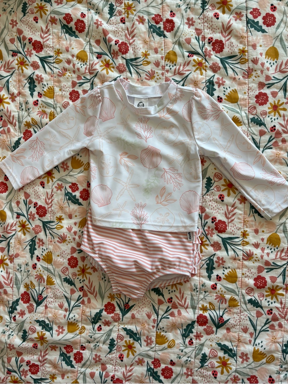 Gerber Baby Two-Piece Swim Set in White & Blush